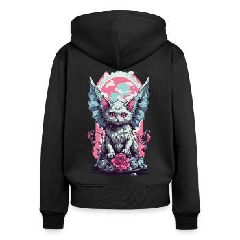 Aile Goth chat Pastel gothique esthétique - Sweat à capuche zippé Premium bio Femme - noir - Dos - Julia (174cm)