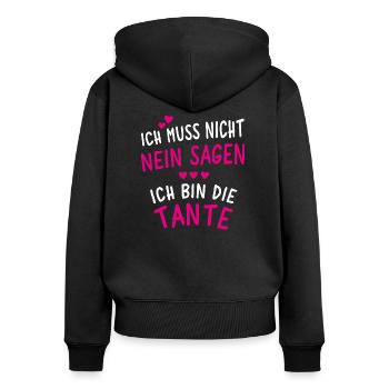 Ich bin die Tante - Frauen Premium Bio Zip Hoodie - Schwarz - Hinten - Julia (174cm)
