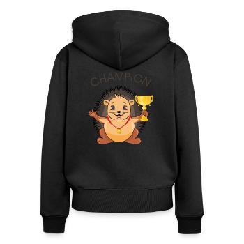 Mignon hérisson avec une médaille et un gobelet champion - Sweat à capuche zippé Premium bio Femme - noir - Dos - Julia (174cm)