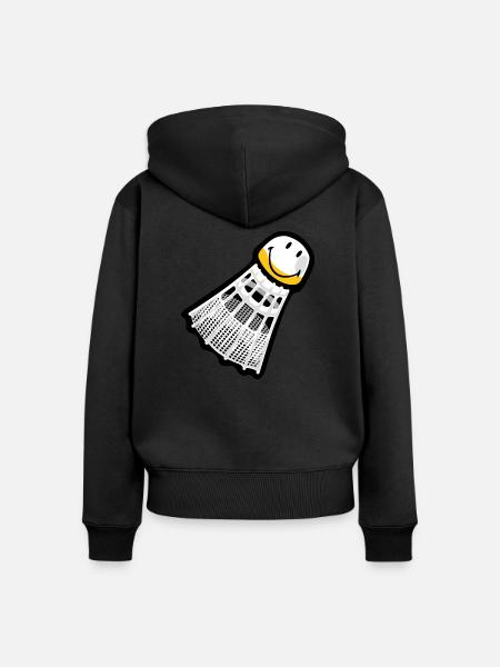 Smiley Badminton - Frauen Premium Bio Zip Hoodie - Schwarz