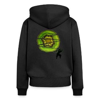 Kiwi Ninja - Sweat à capuche zippé Premium bio Femme - noir - Dos - Julia (174cm)