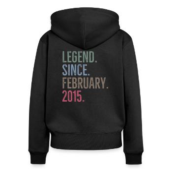 Legende seit Februar 2015 - Frauen Premium Bio Zip Hoodie - Schwarz - Hinten - Julia (174cm)