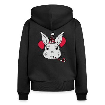 Geburtstagskind Hase Tröte Partyhut - Frauen Premium Bio Zip Hoodie - Schwarz - Hinten - Julia (174cm)