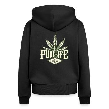 PURE LIFE NATURAL 100% - Frauen Premium Bio Zip Hoodie - Schwarz - Hinten - Julia (174cm)