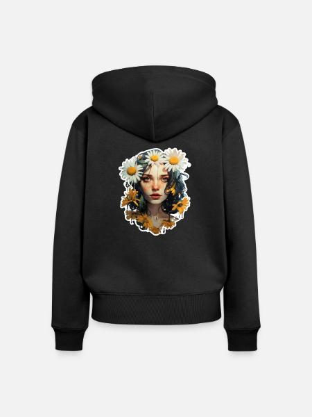Margeriten Mädchen - Frauen Premium Bio Zip Hoodie - Schwarz
