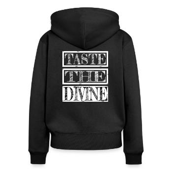 exotic flavors present food enjoyment bday jokes - Women's Premium Organic Zip Hoodie - black - Back - Julia (174cm)