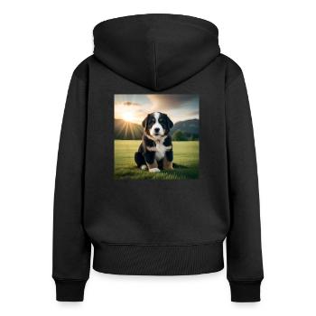Berner Sennenhund Welpe - Frauen Premium Bio Zip Hoodie - Schwarz - Hinten - Julia (174cm)