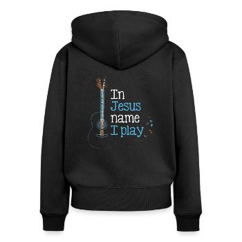 In Jesus Name Ich spiele Gitarre - Frauen Premium Bio Zip Hoodie - Schwarz - Hinten - Julia (174cm)