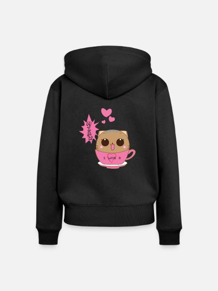 Katze süß - Frauen Premium Bio Zip Hoodie - Schwarz