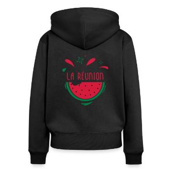 La Réunion - Sweat à capuche zippé Premium bio Femme - noir - Dos - Julia (174cm)