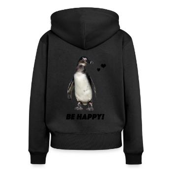 Pinguin be happy - Frauen Premium Bio Zip Hoodie - Schwarz - Hinten - Julia (174cm)