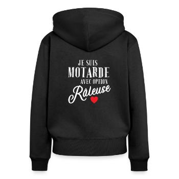 Motarde avec option râleuse cadeau moto idée humou - Sweat à capuche zippé Premium bio Femme - noir - Dos - Julia (174cm)