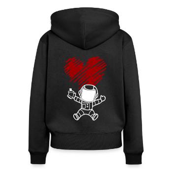 Kleiner Astronaut mit Herz Graffiti - Frauen Premium Bio Zip Hoodie - Schwarz - Hinten - Julia (174cm)