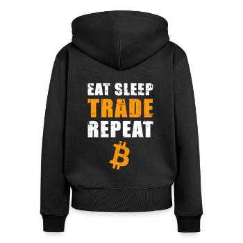 EAT SLEEP TRADE REPEAT Bitcoin Trader - Sweat à capuche zippé Premium bio Femme - noir - Dos - Julia (174cm)