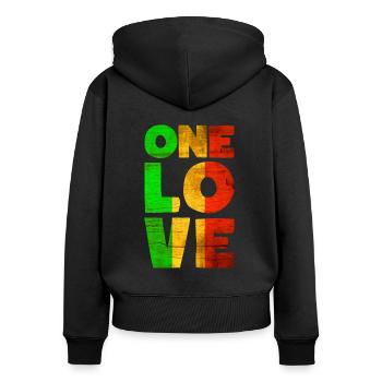 Rastafari ONE LOVE Reggae Style - Frauen Premium Bio Zip Hoodie - Schwarz - Hinten - Julia (174cm)