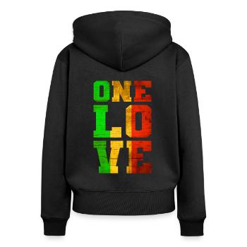 ONE LOVE Reggae Musik - Frauen Premium Bio Zip Hoodie - Schwarz - Hinten - Julia (174cm)
