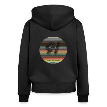 Génération vignette 1991 - Sweat à capuche zippé Premium bio Femme - noir - Dos - Julia (174cm)
