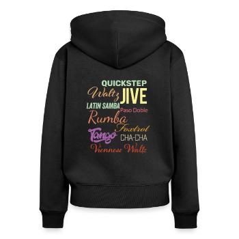 Mots de danse de salon - Waltz Jive Samba Paso Doble - Sweat à capuche zippé Premium bio Femme - noir - Dos - Julia (174cm)
