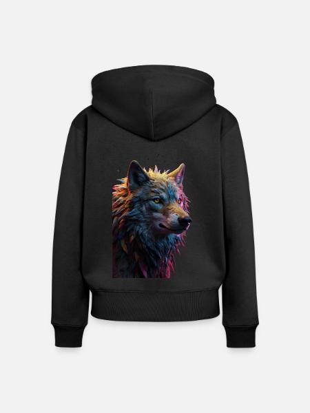 Wolf Wolfskopf Raubtier Geschenk - Frauen Premium Bio Zip Hoodie - Schwarz
