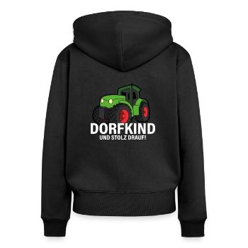 Dorfkind und Stolz drauf Traktor Spruch - Frauen Premium Bio Zip Hoodie - Schwarz - Hinten - Julia (174cm)