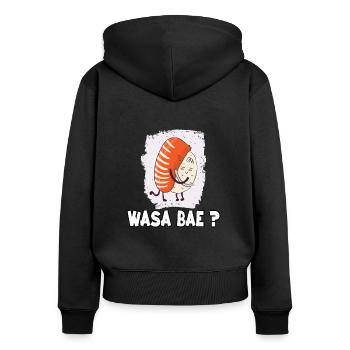 Kawaii Japon sushi motif nigiri fan sushi - Sweat à capuche zippé Premium bio Femme - noir - Dos - Julia (174cm)
