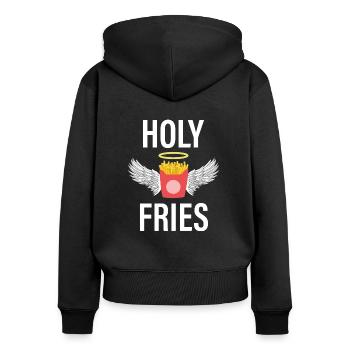 Holy Fries Drôle de frites - Sweat à capuche zippé Premium bio Femme - noir - Dos - Julia (174cm)