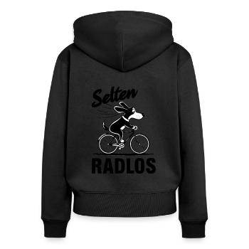 Rarement sans vélo - chien à vélo - Sweat à capuche zippé Premium bio Femme - noir - Dos - Julia (174cm)