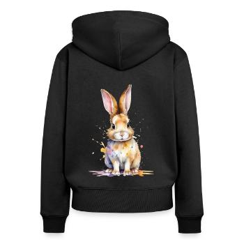 Floppy Ears & Fuzzy Charm: A Watercolor Bunny - Women's Premium Organic Zip Hoodie - black - Back - Julia (174cm)