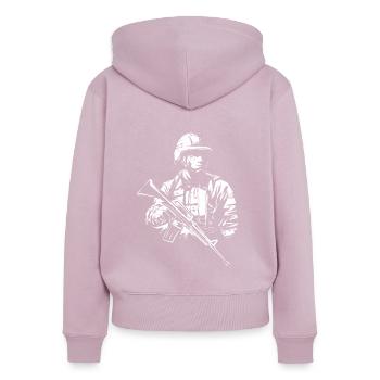 Soldat - Sweat à capuche zippé Premium bio Femme - rose poudré - Dos - Julia (174cm)