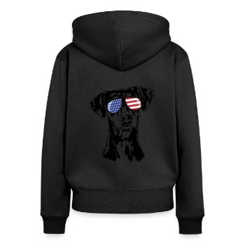DEUTSCHER PINSCHER Amerika Fahne Hunde Wilsigns - Frauen Premium Bio Zip Hoodie - Schwarz - Hinten - Julia (174cm)