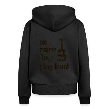 Ukulele: On rainy day, play loud! schwarz - Frauen Premium Bio Zip Hoodie - Schwarz - Hinten - Julia (174cm)
