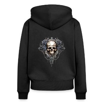 Gothic Art Print with Skull and Roses - Women's Premium Organic Zip Hoodie - black - Back - Julia (174cm)
