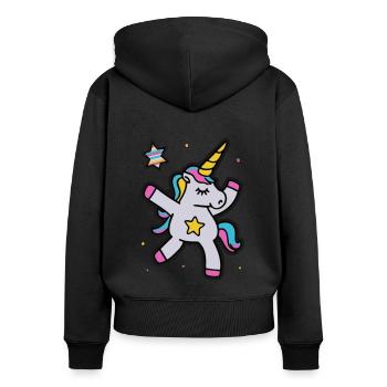 Tanzendes Einhorn Unicorn Dabbing - Frauen Premium Bio Zip Hoodie - Schwarz - Hinten - Julia (174cm)