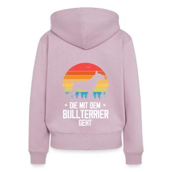 Bullterrier Frauchen - Frauen Premium Bio Zip Hoodie - Altrosa - Hinten - Julia (174cm)