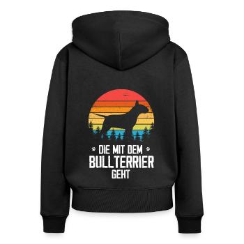 Bullterrier Frauchen - Frauen Premium Bio Zip Hoodie - Schwarz - Hinten - Julia (174cm)