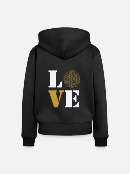 Love Lebensblume - Frauen Premium Bio Zip Hoodie - Schwarz