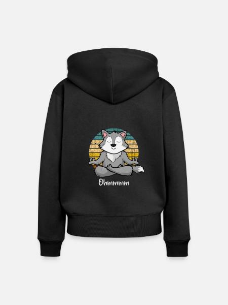 Meditation Wolf - Yoga Wolf - Frauen Premium Bio Zip Hoodie - Schwarz