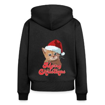 Weihnachtsgeschenk süß lustig Katze Weihnachtsmann Hut Frohe Weihnachten - Frauen Premium Bio Zip Hoodie - Schwarz - Hinten - Julia (174cm)