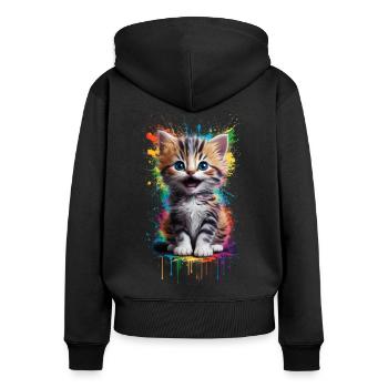 Graffiti de chat - Sweat à capuche zippé Premium bio Femme - noir - Dos - Julia (174cm)