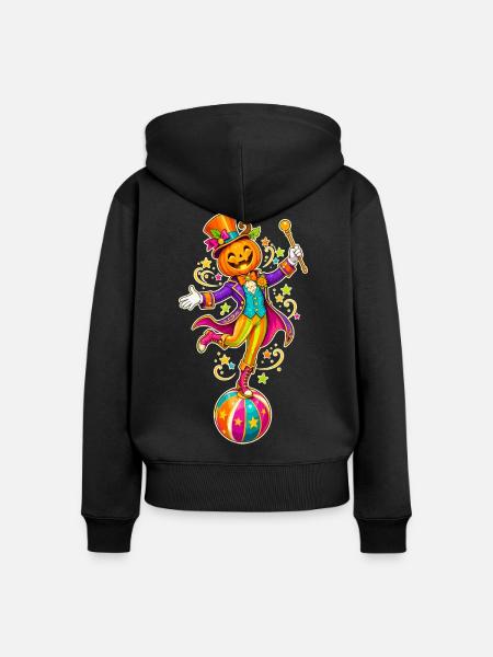 Kürbis-Zauberer im Zirkusstil - Frauen Premium Bio Zip Hoodie - Schwarz