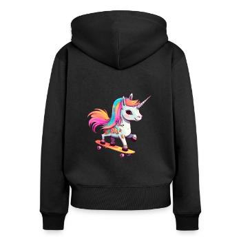 Licorne sur une planche à roulettes - Sweat à capuche zippé Premium bio Femme - noir - Dos - Julia (174cm)
