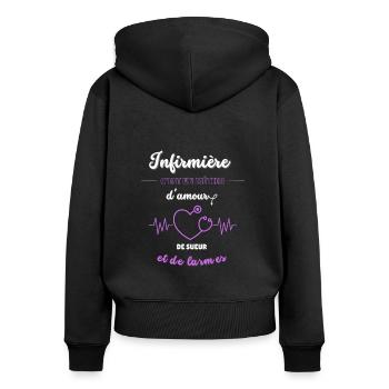Infirmière c'est un métier d'amour - Sweat à capuche zippé Premium bio Femme - noir - Dos - Julia (174cm)