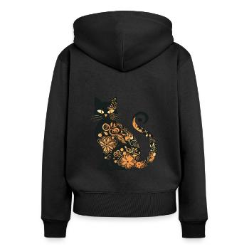 Cat'n Muster - Frauen Premium Bio Zip Hoodie - Schwarz - Hinten - Julia (174cm)