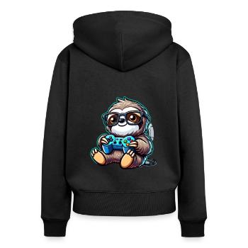 Funny Nerd Sloth Gamer PC Design - Women's Premium Organic Zip Hoodie - black - Back - Julia (174cm)