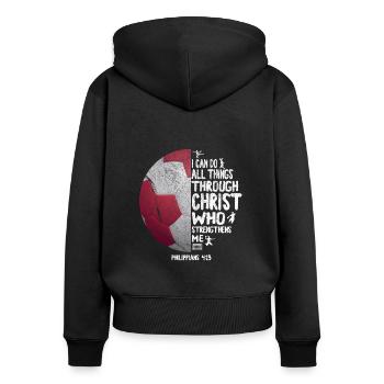 Tout par le Christ qui me fortifie Football - Sweat à capuche zippé Premium bio Femme - noir - Dos - Julia (174cm)