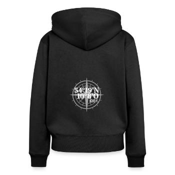 Kiel Koordinaten - Frauen Premium Bio Zip Hoodie - Schwarz - Hinten - Julia (174cm)