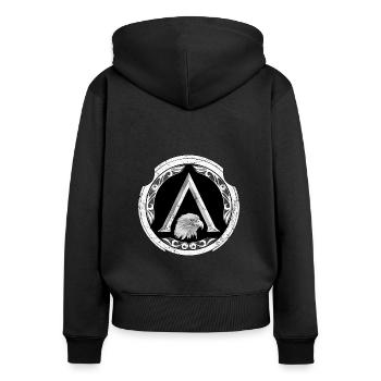 Steinadler Sparta Symbol - Frauen Premium Bio Zip Hoodie - Schwarz - Hinten - Julia (174cm)