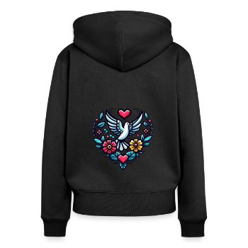 Dove of peace with flowers and red heart - Women's Premium Organic Zip Hoodie - black - Back - Julia (174cm)