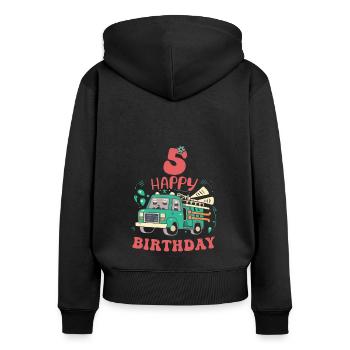 5e anniversaire les gars - Sweat à capuche zippé Premium bio Femme - noir - Dos - Julia (174cm)