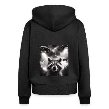 Raton laveur - Sweat à capuche zippé Premium bio Femme - noir - Dos - Julia (174cm)
